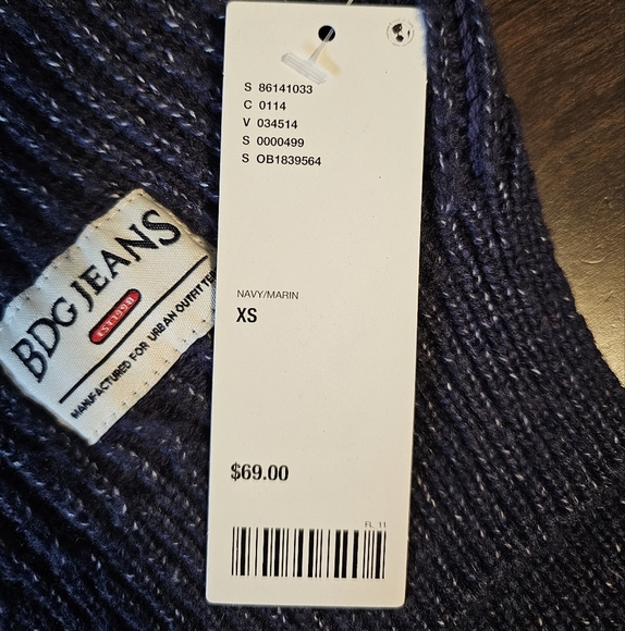 BDG Womens Connor Colorblock Half-Zip Cropped Sweater XS Navy Blue - Picture 8 of 11